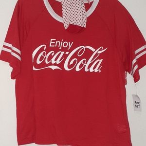 New 3pc Shorts Coke Cola Pajamas Set
